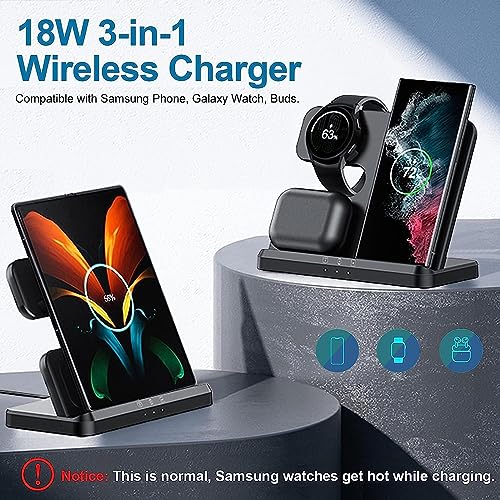 Carregador sem fio Samsung Galaxy, Carregamento rápido 3 em 1 de 15 W - Compatível com Samsung Galax