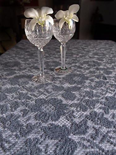 POSHNPRETTY 54-Inch Gray Floral Lace Crochet Square Tablecloth Overlay Table Cover