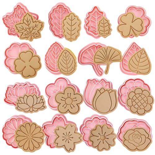 Set di 16 Formine per Biscotti, Fiori e Foglie 3D,