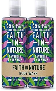 Faith In Nature Natural Lavender and Geranium Body Wash Set, Nourishing, Vegan and Cruelty Free, No SLS or Parabens, 2 x 400 ml