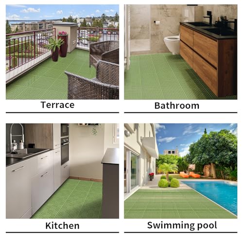 FAHKNS 50 PCS Interlocking Drainage Tiles, 12"x12"Anti Slip Interlocking Drain Mat, TPE Interlocking Floor Tiles for Showers, Toilets, Swimming Pools, Terraces, Drain, Pet Areas (Green) by FAHKNS - Image 7