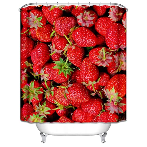 Duschvorhangklammerung Duschrollo Mit Motiv Erdbeere Duschvorhang Queen Duschrollo Vintage Polyester Rostfreie Ösen Und 12 Hakenringe, 120X180Cm