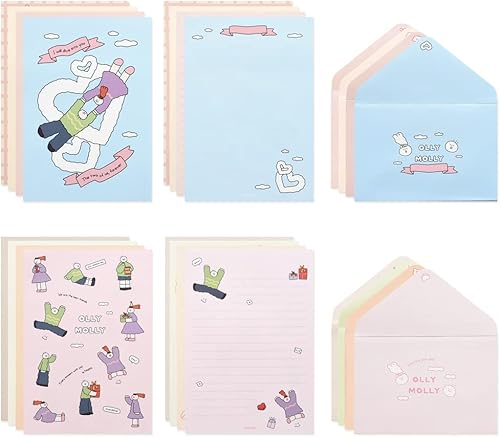 Miniatura 8 de Monolike Story town Afternoon A Mini - Juego de papel y sobres de cartas, 8 tipos, 32 letras de papel + 16 sobres