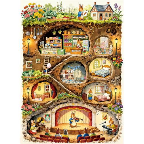 HUADADA Puzzle 1000 Teile - Puzzle 1000 Teile Erwachsene - Familieninteraktives Puzzle Geschenk -Thema:Kaninchenbau