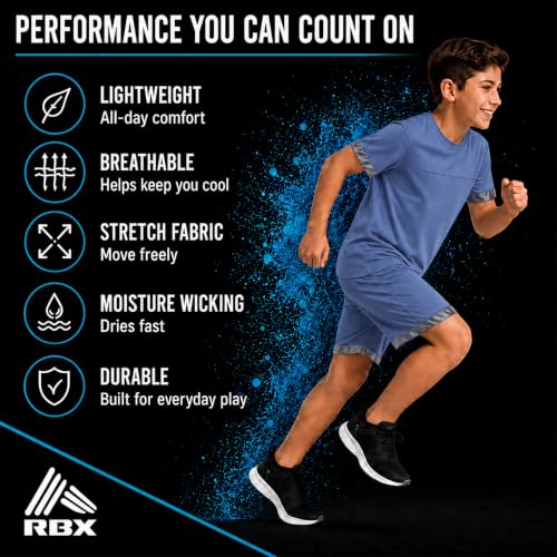 Image of RBX Boys Short Set - 2 Piece Active Performance Short Sleeve Athletic Shirt and Basketball Shorts with Elastic Waistband