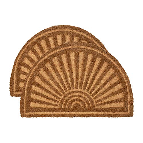 Nicola Spring Half Moon Coir Door Mats - 60 x 40cm - Embossed - Pack of 2 - Decorative Indoor Front Door Floor Mat Entry Dirt Trapper Rug Outdoor Boot Scraper Non Slip Backing Doormat