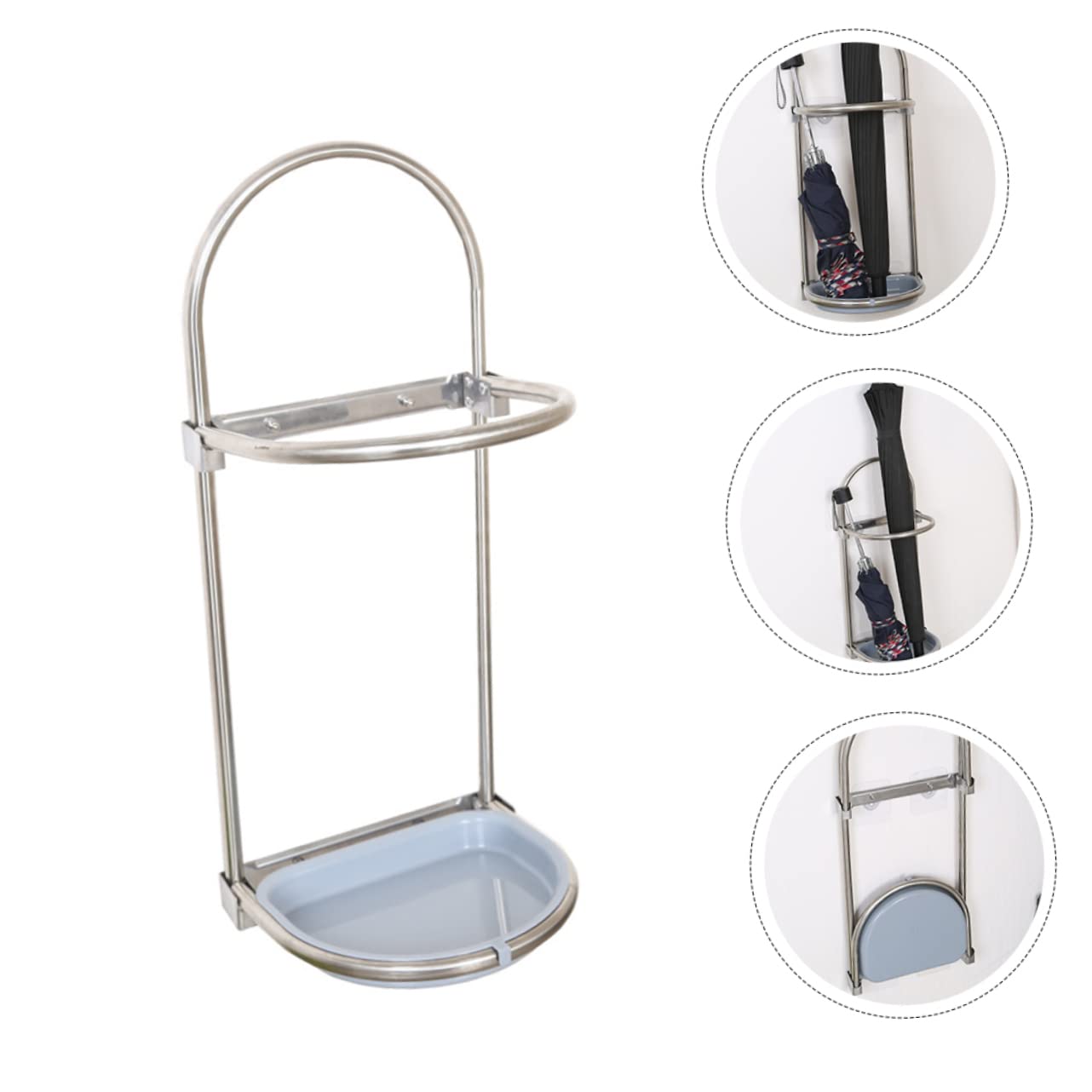 PartyKindom Portaombrelli Pieghevole in Acciaio Resistenti Da Parete Per Casa Argento Azzurro Supporto Portaombrelli Portaoggetti Per Interni Utilizzo Versatile