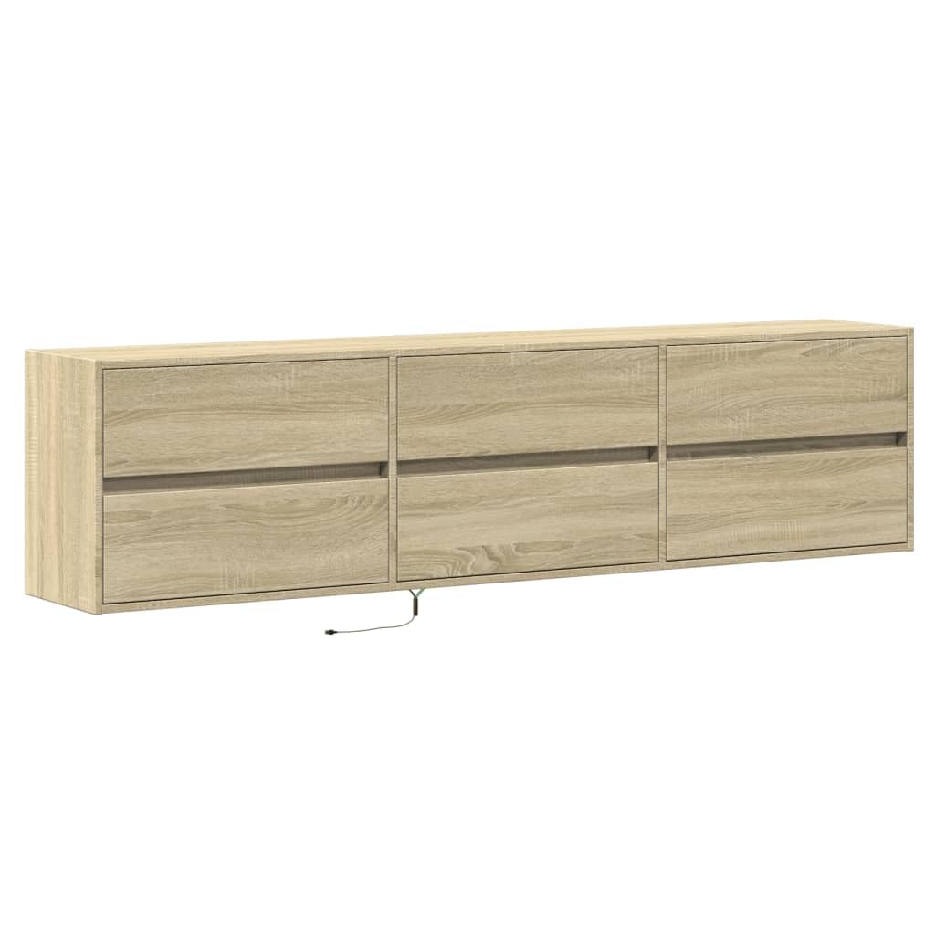 Ścienna szafka pod TV z LED dąb sonoma 180x31x45 cm meble wiszące do salonu z oświetleniem RGB przechowywanie mediów regulowany montaż ścienny