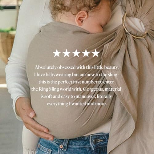 Image of WildBird - Ring Sling Baby Carrier - 0-36 Months (up to 35 lbs) - Long (90 inch) Desert Lark & Silver Ring - Front, Hip or Back Carry - Adjustable Fit - Natural Linen - Baby Essentials - New Mom Gifts