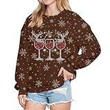 Sudadera gráfica de Navidad para mujer, cuello redondo, cuello redondo, sudadera con estampado festivo, top casual chaqueta con capucha - Chaquetas con capucha baratas Compra online, café, 3XL