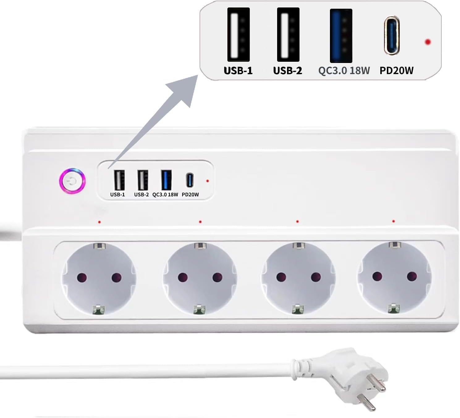 Multiprise Connectée Smart Life UseeLink 16A WiFi Power Strip avec 4 Prises 3 USB/1 Type-C Compatible avec Alexa et Google Home