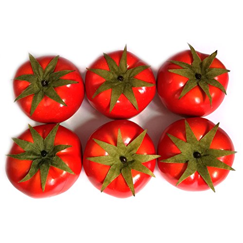 Jing-Rise 6Pcs Fake Tomato Artificial Vegetables Artificial Fruits Vivid Red Tomato For Home Fruit Shop Supermarket Desk Office Restaurant Decorations Or Props #TOP2