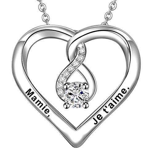LOVORDS - Collar para mujer grabado en plata 925/1000, colgante de corazón e infinito, regalo para madre y madre y abuelita, hija, Plata esterlina, Cubic Zirconia LOVORDS - Collar para mujer grabado en plata 925/1000, colgante de corazón e infinito, regalo para madre y madre y abuelita, hija, Plata esterlina, Cubic Zirconia