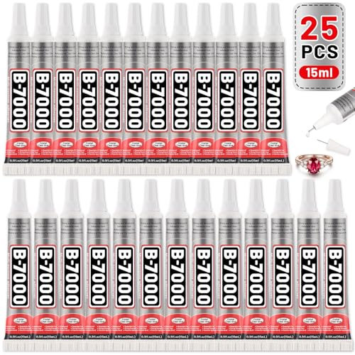 Image of 25 Tube 15ML B7000 Glue Clear with Precision Tip, Bulk B-7000 Craft Glue Rhinestone Bedazzling Glue Super Adhesive for DIY Jewelry Making Nail Art Fabric Shoes Phone Repair