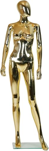Maniquí de cuerpo completo para mujer con cabeza y brazos rectos, 68 pulgadas de alto, dorado, torso de plástico con piezas desmontables y base de