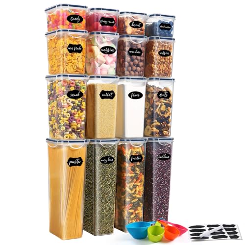 YASHE Boite Hermetique Alimentaire, 16 Boîtes Alimentaires en Plastique Sans BPA avec Couvercles, Boite de Rangement Cuisine, pour Céréales, Farine et...
