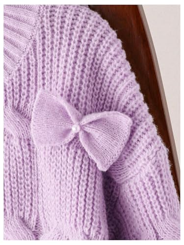 SweatyRocks Girl's Bow Sweater Crewneck Long Sleeve Crochet Ribbed Knit Pullover Tops4