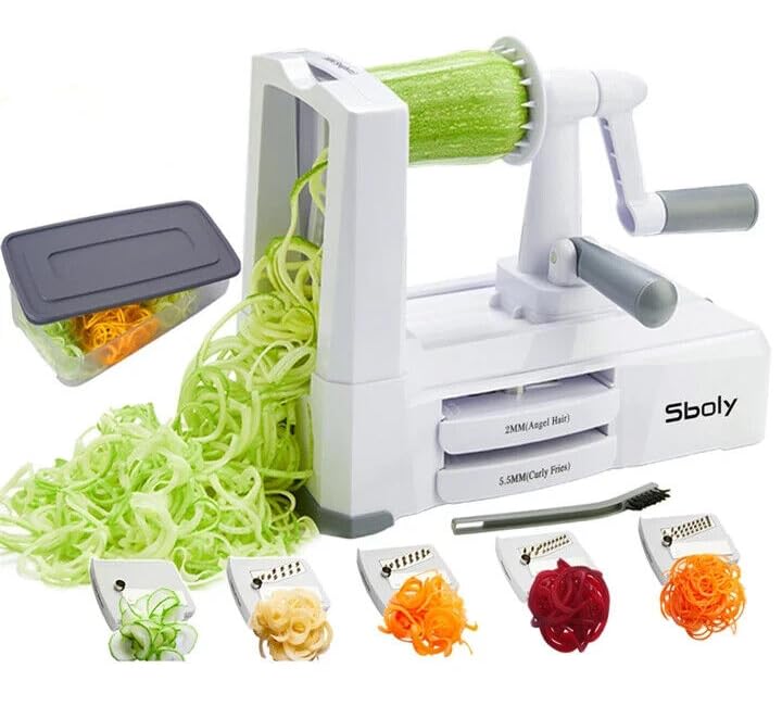 CELINO making your daySboly 5 Blades Vegetable Spiralizer Slicer Zucchini Noodle Pasta Spaghetti Maker Handheld Foldable Kitchen Gadgets Cooking Salad
