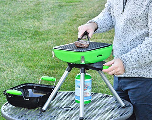 Image of Flame King YSNVT-301 Multi-Function Portable Propane BBQ Grill Camp Stove, 8000 BTU 9.5 x 12 Inch Cooking Surface, Light Green /Black