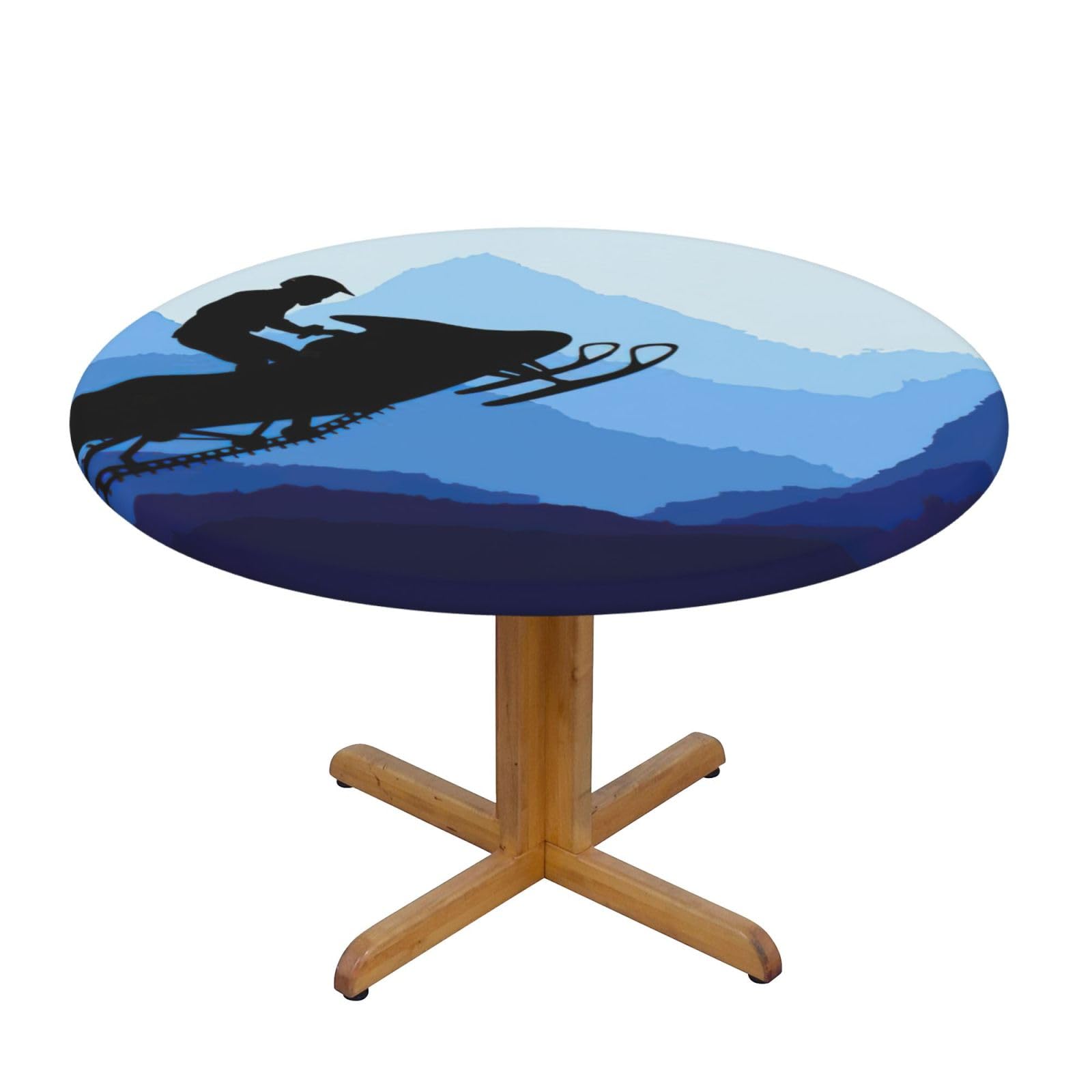 YQxwJL Snowmobile Print Round Picnic Tablecloth, Elastic Fitted Table Covers For 90-140 Cm Tables Camping Indoor Outdoor