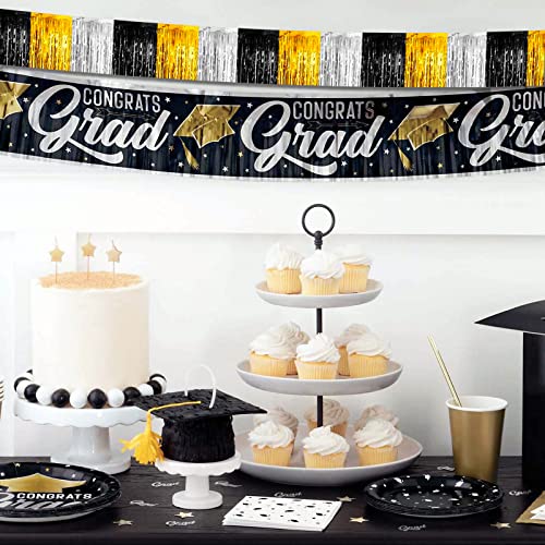 Image of 6 Pack 10 Feet Black Gold Silver Foil Fringe Garland Metallic Tinsel Streamers Banner Wall Hanging Backdrop Banner for Parade Floats, Thanksgiving, Christmas, Birthday, Halloween Party Decorations