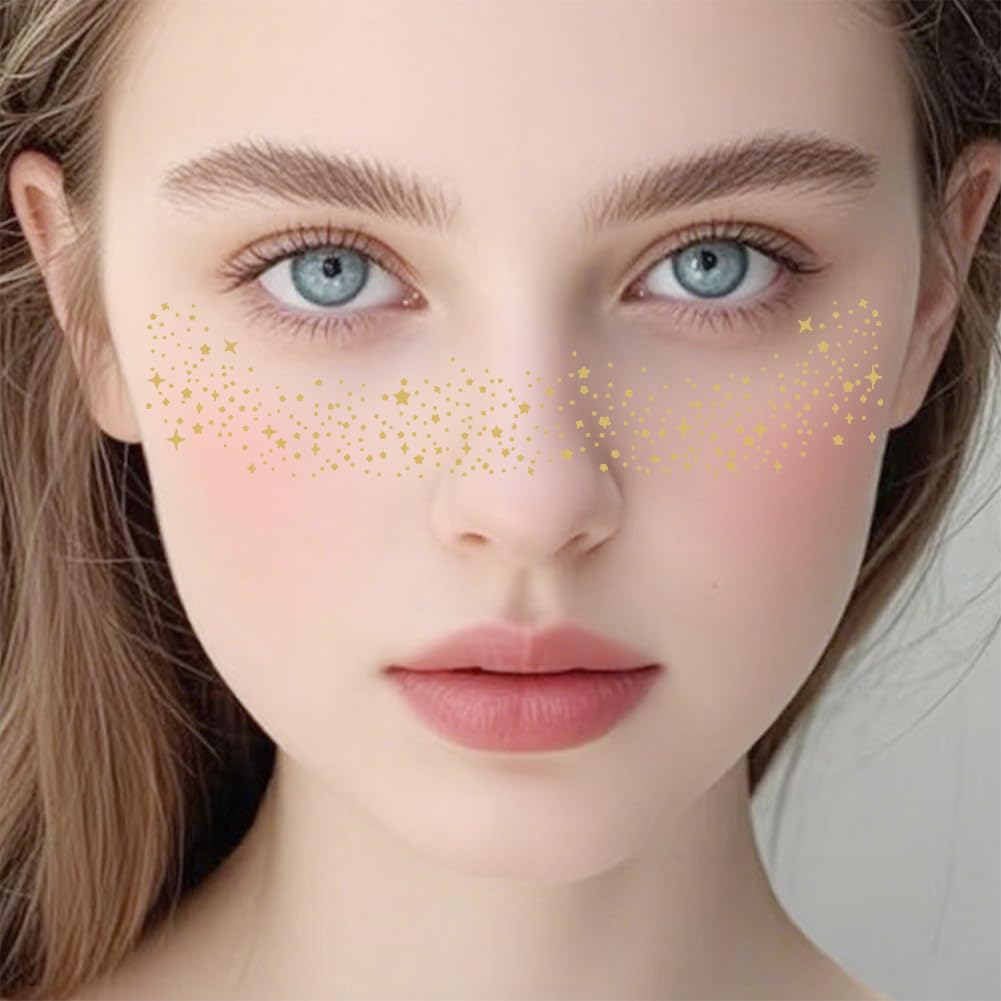 14PCS Glitter Fake Freckles Face Tattoo, Gold Face Sparkle Makeup Patches, Glow Up Temporary Face Tattoo - Image 3