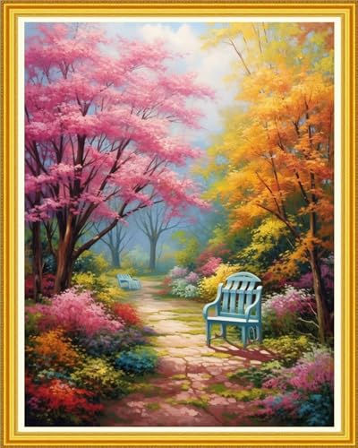Image of DMCVIVR Stamped Cross Stitch Kits for Beginners Adults Needlepoint Kits for Beginners Embroidery Kits for Adults Crossstitch Kit for Beginners 11CT-A Corner of Garden 16x20 inch, ArtKits40