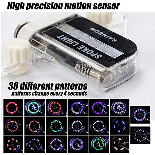 Image of DAWAY LED Bike Wheel Lights - A12 Waterproof Cool Bicycle Tire Light, Safety Spoke Lights for Kids Boys Girls Men Women, 30 Fun Bright Patterns, Auto & Manual Dual Switch, with Battery