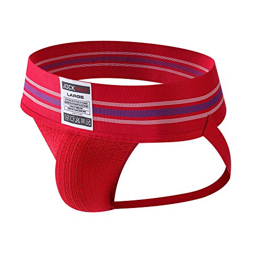 JOCKMAIL Ultra-wide Belt Sexy Men Underwear Jockstrap Briefs Men G String Thongs Gay Underwear (XXL, Red)