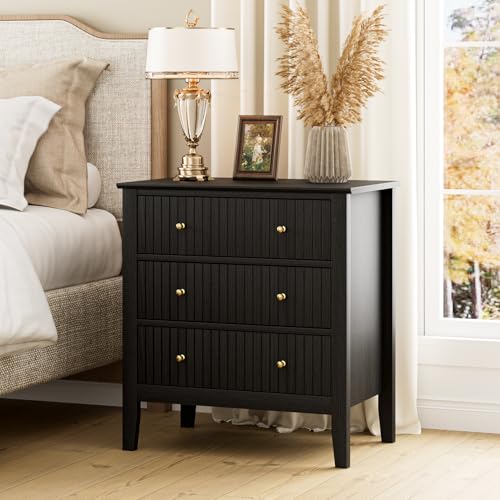 Apetaccat Large Bedside Table Bedroom, 3 Drawer Chest of Drawers, Bedside Cabinet With Metal Handles,for Bedroom Livingroom,Hallway,Black