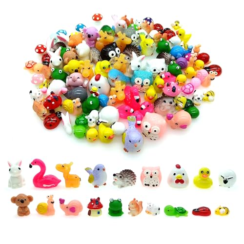 InXqryx Mini Resin Animals Figurines Variety Pack, 100 Pcs Tiny Plastic Animals Figures for Hiding Miniature Fairy Garden Accessories