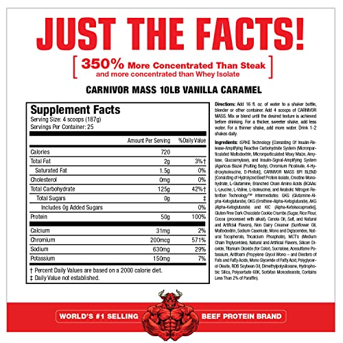 Image of MuscleMeds Carnivor Mass Anabolic Beef Protein Gainer, Vanilla Caramel, 10 Pounds