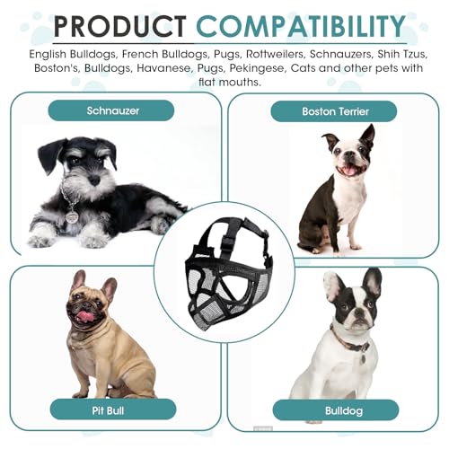 Französische Bulldogge Maulkorb, Maulkorb Kleine Hunde Maulkörbe Giftköderschutz Hund Mesh Dog Muzzle Anti Biting Kauen Bellen Hundemaulkorb mit Abgeflachter Schnauze Deutscher (L)