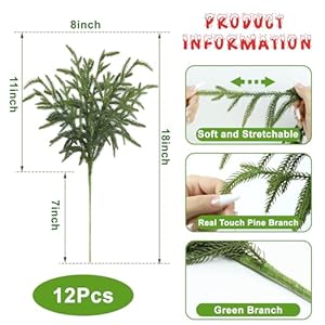 Artgar 12 Pcs Pine Branches - 18 Inch Artificial Green Pine Stem - Real Touch Christmas Greenery Pines Branches for DIY Flower Arrangement Home Indoor Christmas Decor Artgar 12 Pcs Pine Branches 18 Inch Artificial Green Pine Stem Real Touch Christmas Greenery Pines Branches for DIY Flower Arrangement Home Indoor Christmas Decor