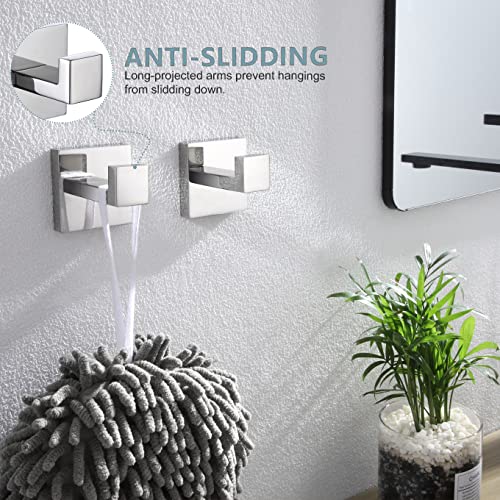 Image of KOKOSIRI Bath Towel Hook Wall Mount Square Robe Hook Coat Hook, Bathroom Kitchen Garage Heavy Duty Wall Mounted, SUS 304 Stainless Steel, Polished Chrome, B1010CH-P2