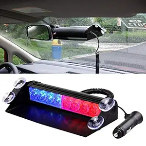 Allextreme AEXSL01 8 LED Car Emergency Dash Strobe Flash Warning Light Police Car Styling Lamp with Suction Cups for Interior, Roof and Windshield (Red and Blue, 8W)