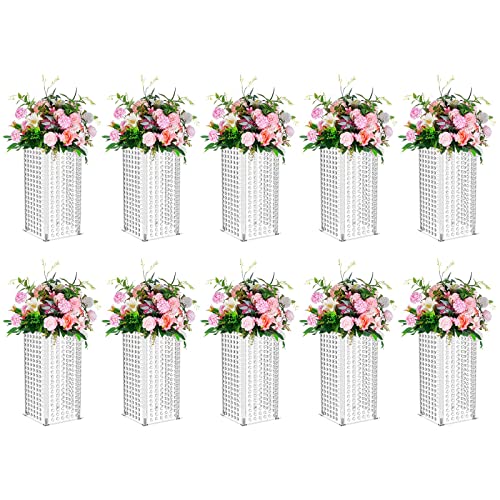 Nuptio Centerpieces for Weddings Acrylic Vases - 10 Pcs 15.7in Tall Crystal Flower Vase Flowers Stand for Party Tables Decorations - Elegant Bulk Weddings Decoration Table Geometric Centerpiece Stands