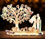 Hochzeitsgeschenke für Brautpaar, Holz Geldgeschenk Hochzeit mit LED Lichterkette - Herzförmiger Lebensbaum mit Mr & Mrs, Hochzeitsgeschenk | Geschenk Hochzeitstag | Verlobungsgeschenk | Hochzeitsdeko