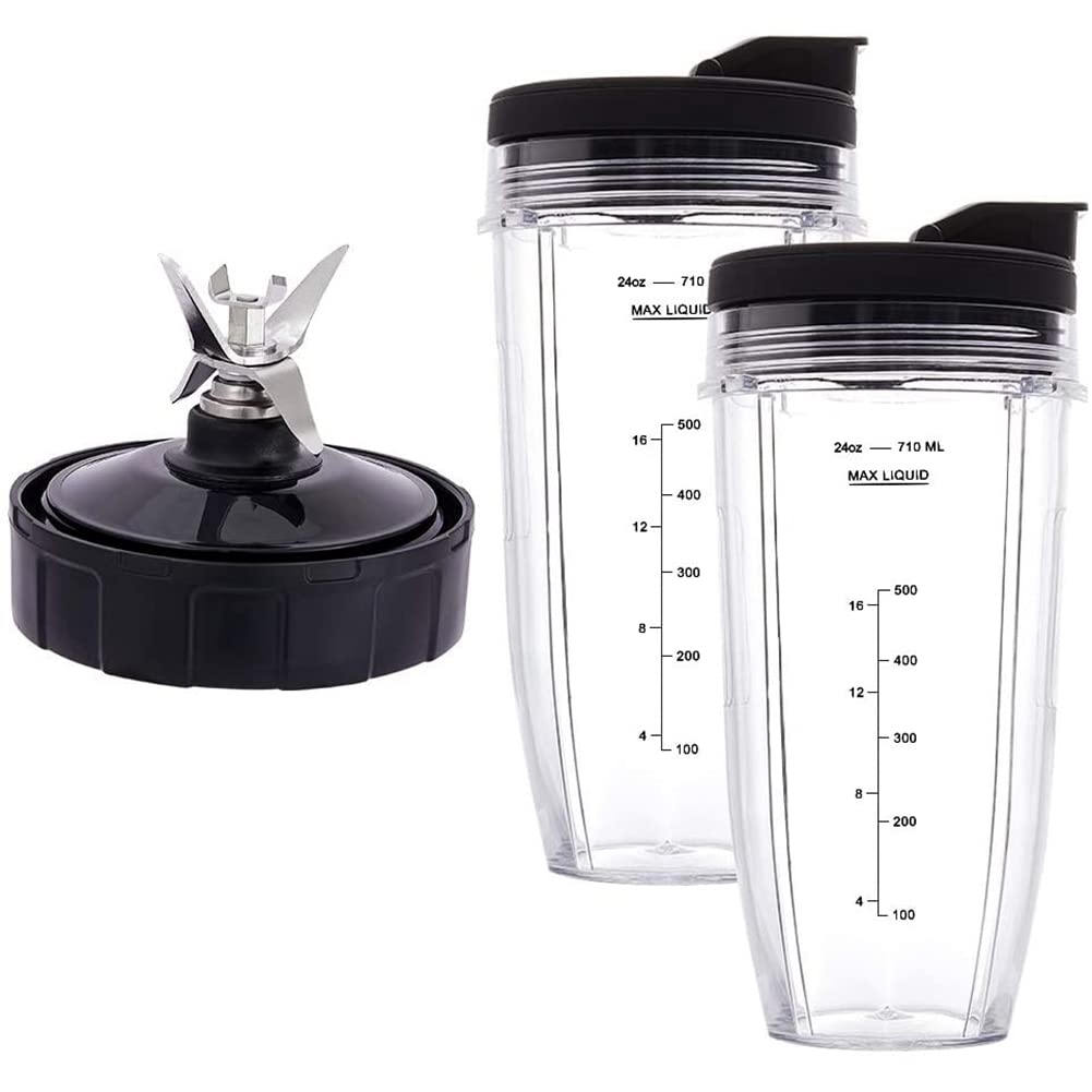 CTRLZS 24Oz Cups with To-Go Lids, 7 Fins Extractor Blade, for Auto IQ BN801 SS101 BL480-30 BL641 BL642-30 Blender