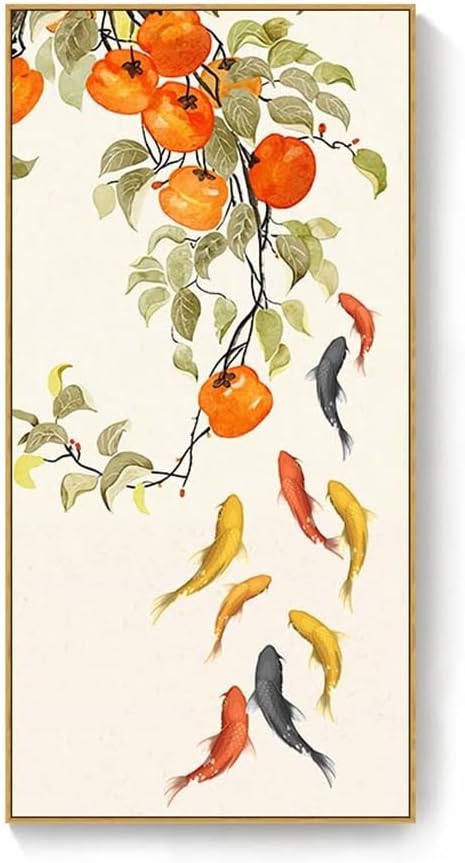 UOHLCX HBJWOV Persimmon Ruyi Nine Fish Picture Chinese Foyer Decorative Painting Corridor Wall Painting(70 * 140CM)