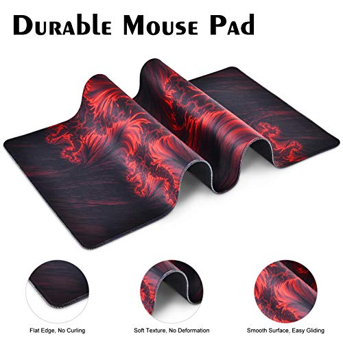 Gaming Mouse Pad, veecom Red Large Gaming Mouse Pads 31.5×15.75In, Big Mouse Pad XL with Non-Slip Base, Computer Extended Keyboard Mouse Pad Desk Pad, Flame Pattern