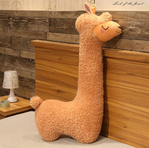 TRENSETGO Alpaca Plush Toy, Long Neck Stuffed Animal, Side Sleeper Pillow, Home Décor, Stuffed Animal, Cartoon Animal, Llama, Gift for Girlfriend, Kids, Boyfriend, Lover, Friends (Brown-130cm)
