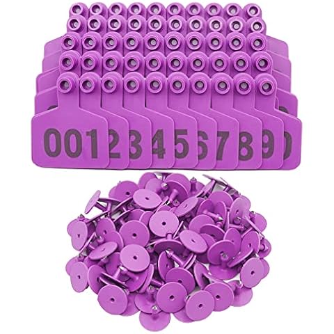 Cattle Cow Ear Tags Numbered Livestock Identifcation Ear Tags for Cattle Cow Horse Pig Goat Sheep Farm Animal (001-100, Purple) Cover