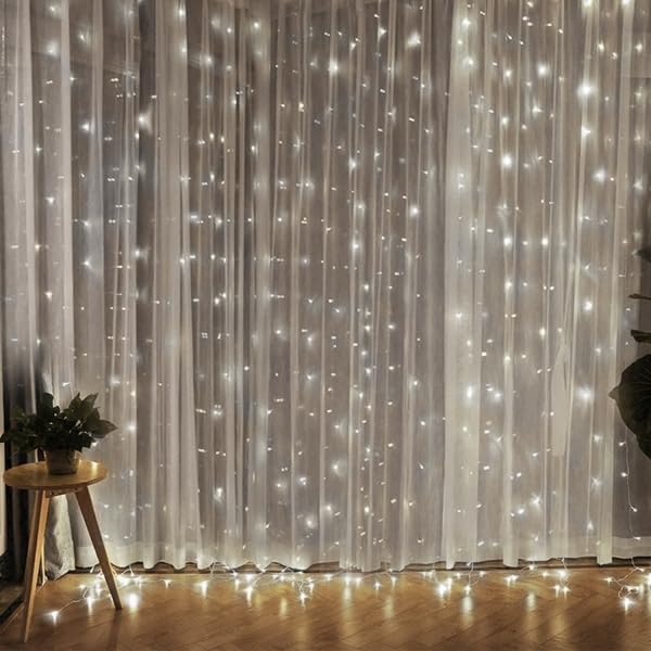 Cortina de Navidad LED 300 x LED/8 funciones/3 x AA/USB 1,2 m blanco frío