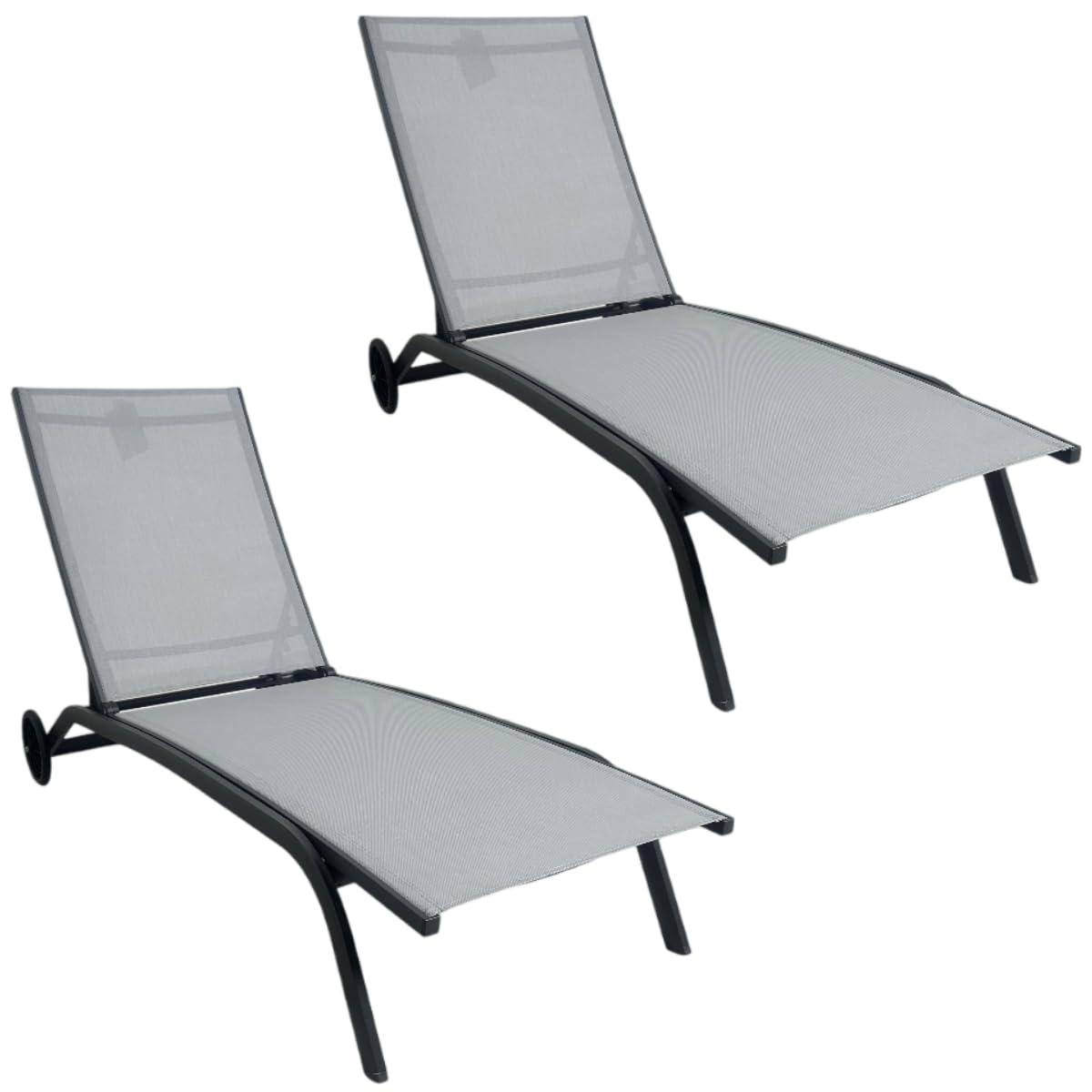 MOMMA HOME Pack 2 Tumbonas Jardin Exterior - Tumbona Reclinable 4 Posiciones, Tumbona Piscina, Ruedas de Aluminio, Textilene Gris, Tumbona Plegable, Modelo Marbella, Color Gris, 193x61x30/94 cm
