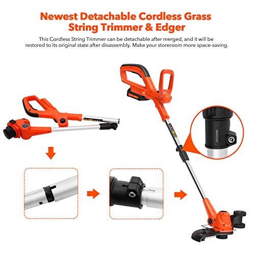 [Updated]PAXCESS Cordless String Trimmer/Edger, Detachable Weed Eater with 2pcs 20V Lithium-ion Batteries,1pcs Quick Charger, Weed Whacker with 2pcs Trimmer Spools, Powerful&Lightweight, No Hassle - Thumbnail 2