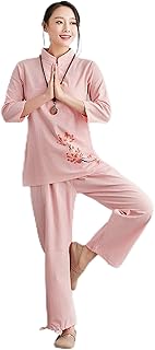 SUNMME Traje de Lino y algodón de Talla Grande para Hombre y Mujer, Estilo laico, Manga Larga, Tai chi (Color: Rosa, Talla Extragrande) (Rosa, Talla L)