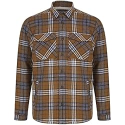 Ropa De Trabajo San Juan Tokyo Laundry Atwell Camisa de trabajo de franela a cuadros con forro polar grueso para hombre, San Juan - Brown, M