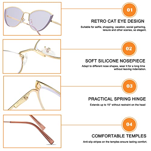 Image of HJSTES Blue Light Blocking Glasses Women Trendy Cat Eye Metal Frame Computer Reading Eyewear(Purple Frame)