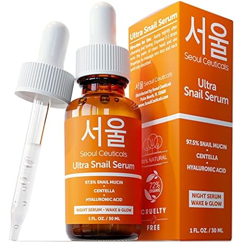 SeoulCeuticals Korean Skin Care 97.5% Snail Mucin Serum – K Beauty Skincare Night Serum Hyaluronic Acid for Face - Centella Anti Wrinkle Serum 1oz Cover